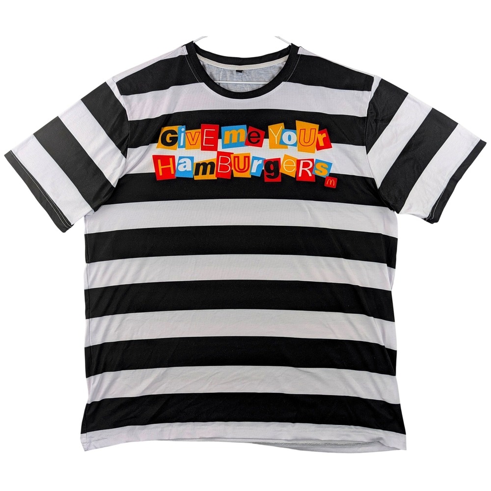 McDonald's Hamburglar Ransom Note T-Shirt XL Black White Striped Unisex